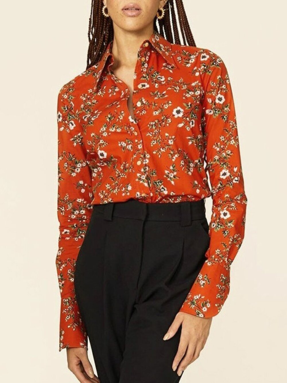 New Tory Burch Orange Floral Cotton Poplin Shirt sz 6 $228